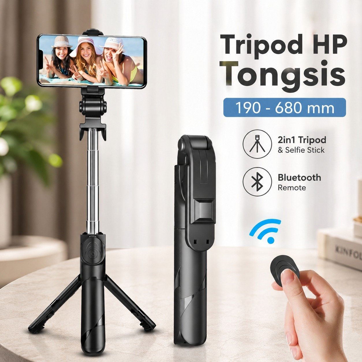 COOL DIER Tripod HP Tongsis Monopod Portable XT-02 with Bluetooth Remote R1 S – Tripod Mini HP Remote Kamera Tongsis Selfie Stick Tripod Portable dengan Bluetooth Shutter Stabil Holder Smartphone Foto Video Travel Vlogging - Gambar 2