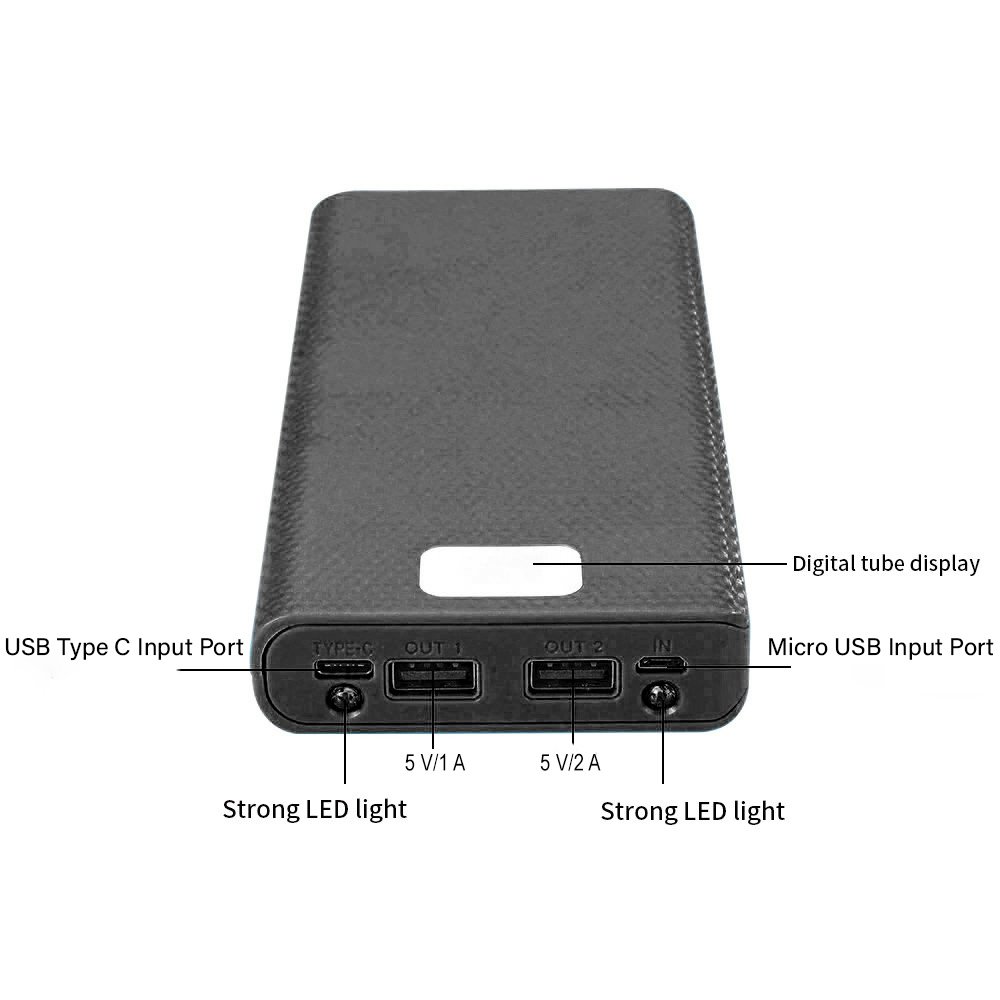 KEBIDU Casing Power Bank DIY C18 8 x 18650 Digital Display 2 Port USB Type A Input Type C Micro USB Output 5V 2A Case Powerbank dengan LCD Indikator Kapasitas untuk Rakitan Baterai 18650 - Gambar 10