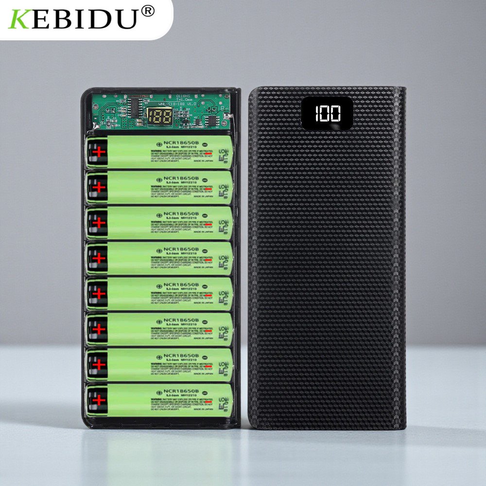 KEBIDU Casing Power Bank DIY C18 8 x 18650 Digital Display 2 Port USB Type A Input Type C Micro USB Output 5V 2A Case Powerbank dengan LCD Indikator Kapasitas untuk Rakitan Baterai 18650 - Gambar 7