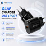 Taffware Charger USB Smartphone Quick Charge QC3.0 3A 18W EU Plug TE-007 Kepala Charger Fast Charger Qualcomm Quick Charger 3.0 Batok Cas HP Android iPhone 1 Port OLAF Charger QC3.0 18W Pengisian Cepat