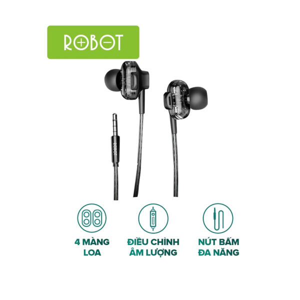 Headset Robot Kabel Transparan RE30 Handsfree Earphone Robot Jack 3.5mm Original Bass New Model Wired Earphone Bass Smartphone Original - Gambar 2