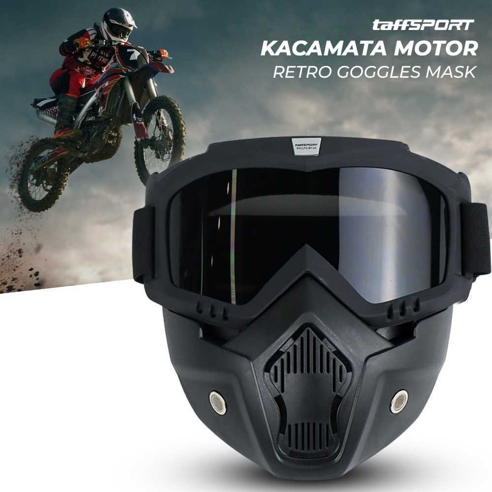 TaffSPORT BOLLFO Kacamata Goggles Mask Motor Retro Windproof MT-04 Topeng Helm Biker Anti Debu Angin Busa Empuk Strap Adjustable Masker Lepas Pasang Pelindung Wajah Riding Klasik Touring Cafe Racer Aksesoris Motor Pelindung Mata Warna Hitam - Gambar 2