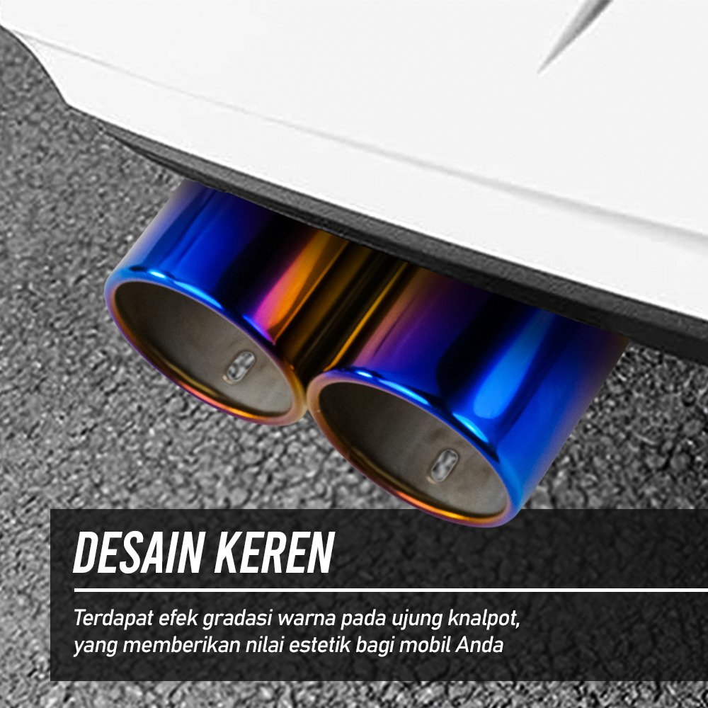 MYXDEC EX-1025 Ujung Knalpot Mobil Racing Dua Lubang Tailpipe Muffler Tip Stainless Steel Anti Karat Tahan Panas Desain Gradasi Silver Blue Universal untuk Modifikasi Tampilan Knalpot Mobil Lebih Sporty dan Menarik - Gambar 6