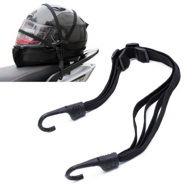 Tali Pengikat Helm Di Jok Motor Helem Motor 2 kait Tali Helm Jaring Helm Tali Pengikat Helm Elastis Helmet Rope Cargo Net Sepeda Motor 2 Hook 60 cm - Gambar 3