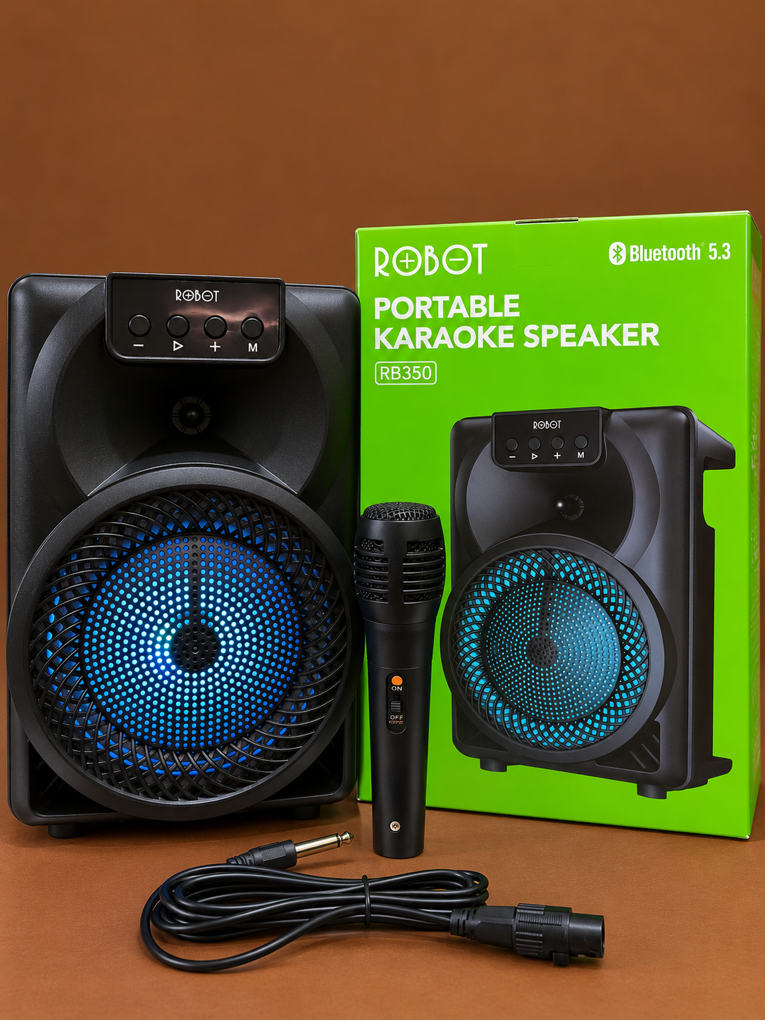 ROBOT RB350 Speaker Bluetooth 5.3 Karaoke Portable 10W 6.5 Inch dengan Microphone Kabel RGB Light Support TF Card USB Flashdisk AUX 3.5mm Baterai 1200mAh untuk Musik Karaoke Acara Indoor Outdoor - Gambar 3