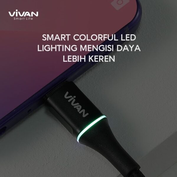 Kabel Vivan VDC200 Kabel Vivan 2 Meter 2m 2 m Type C Kabel Vivan Android Kabel Vivan Fast Charging Kabel Vivan Original VIVAN Kabel Type C Android 3A LED Light Quick Charge 200CM VDM200 Quick Charge - Gambar 4