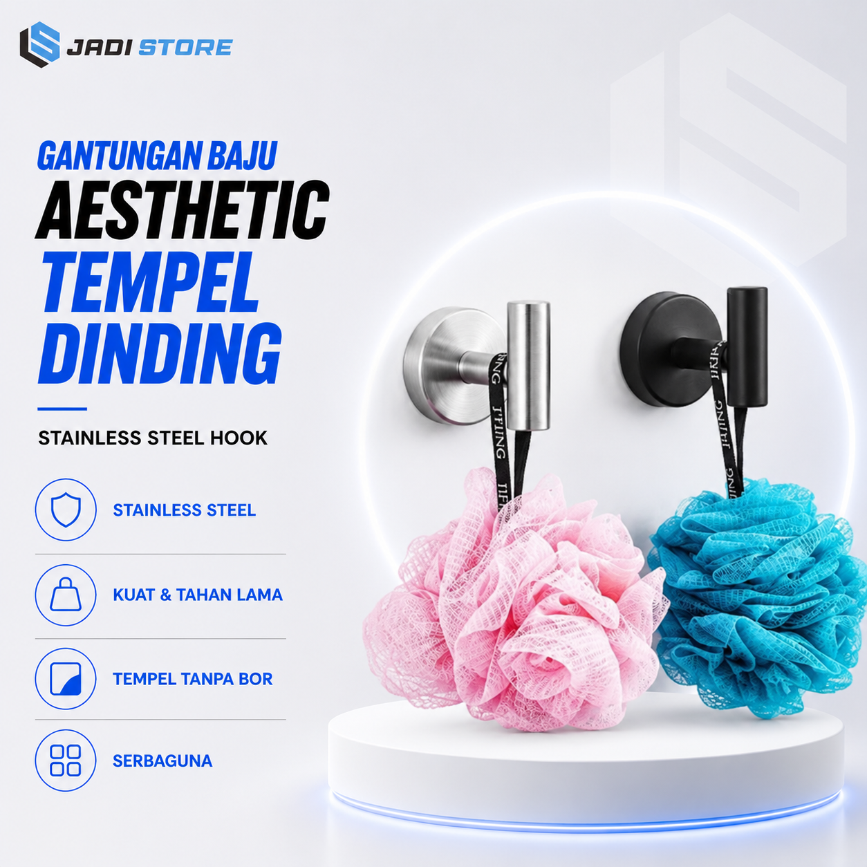 Gantungan Baju Aesthetic Kamar Mandi Kamar Tidur Dinding Gantungan Kunci Gantungan Baju Stainless Steel Stenlis Tebal Serbaguna Tempel Dinding Gantungan Dinding Tempel Kapstok Hook Hanger 1pcs - Gambar 2
