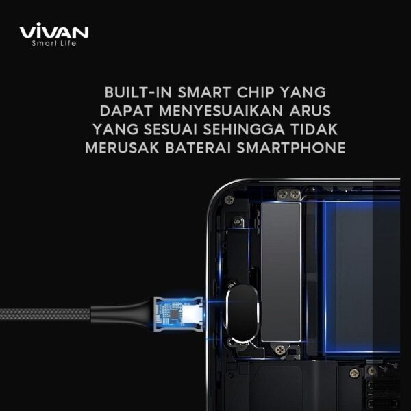 Kabel Vivan VDC200 Kabel Vivan 2 Meter 2m 2 m Type C Kabel Vivan Android Kabel Vivan Fast Charging Kabel Vivan Original VIVAN Kabel Type C Android 3A LED Light Quick Charge 200CM VDM200 Quick Charge - Gambar 5
