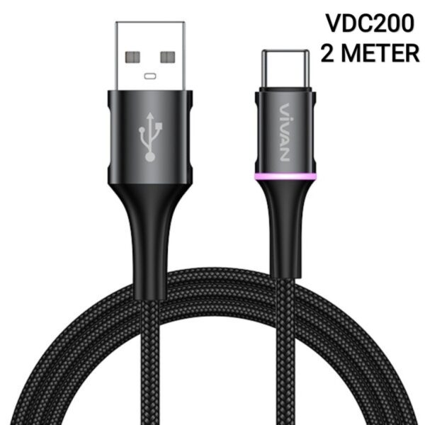 Kabel Vivan VDC200 Kabel Vivan 2 Meter 2m 2 m Type C Kabel Vivan Android Kabel Vivan Fast Charging Kabel Vivan Original VIVAN Kabel Type C Android 3A LED Light Quick Charge 200CM VDM200 Quick Charge - Gambar 2