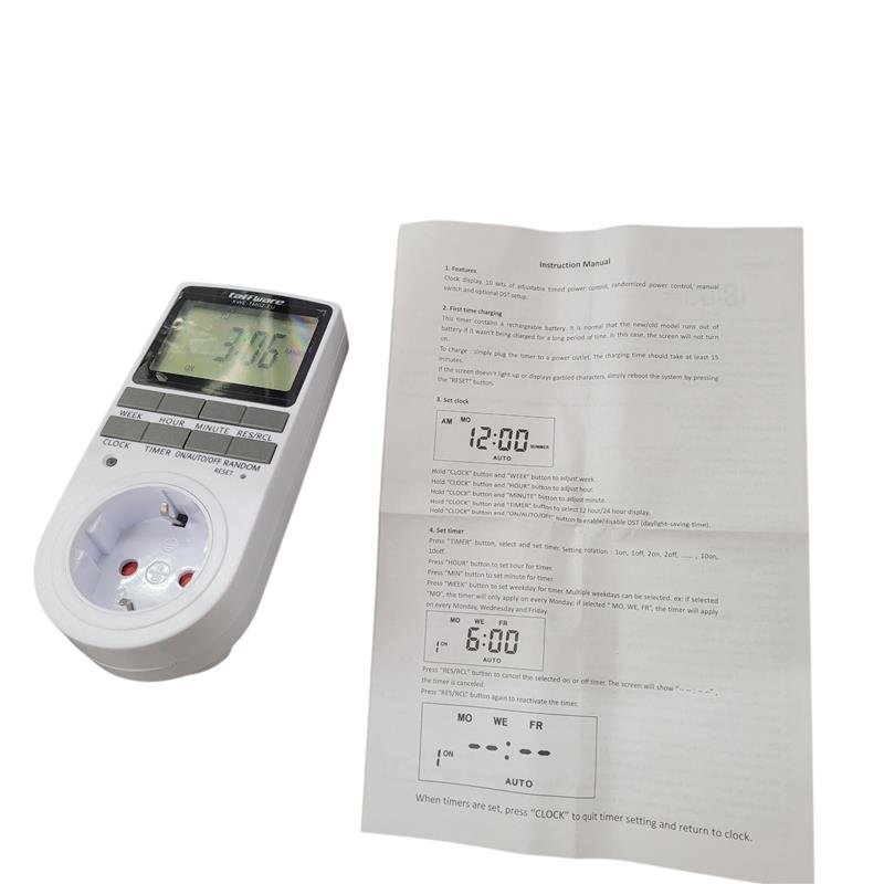 Taffware KWE-TM02-EU Stop Kontak Timer Digital Programmable 10 Program EU Plug 16A 230V LCD Otomatis On Off untuk Lampu Charger Pompa Air dan Peralatan Elektronik Rumah dengan Pengaturan Menit Jam Minggu - Gambar 13