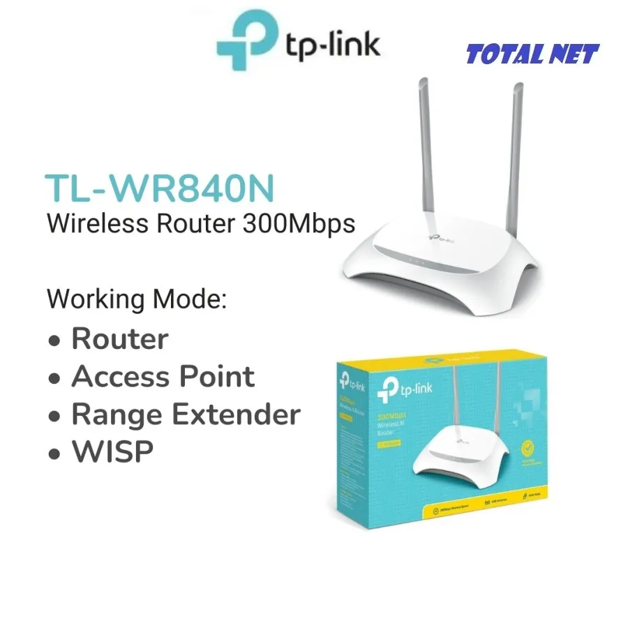 TP-LINK TL-WR840N WiFi Router Wireless 300Mbps - Router Penguat Sinyal WiFi 4 in 1 Access Point Range Extender WISP - Alat Penyebar Internet Rumah Kantor Sekolah Murah Stabil - Antena Ganda High Gain Tembus Tembok Original Resmi TP Link WR840N Putih - Gambar 2