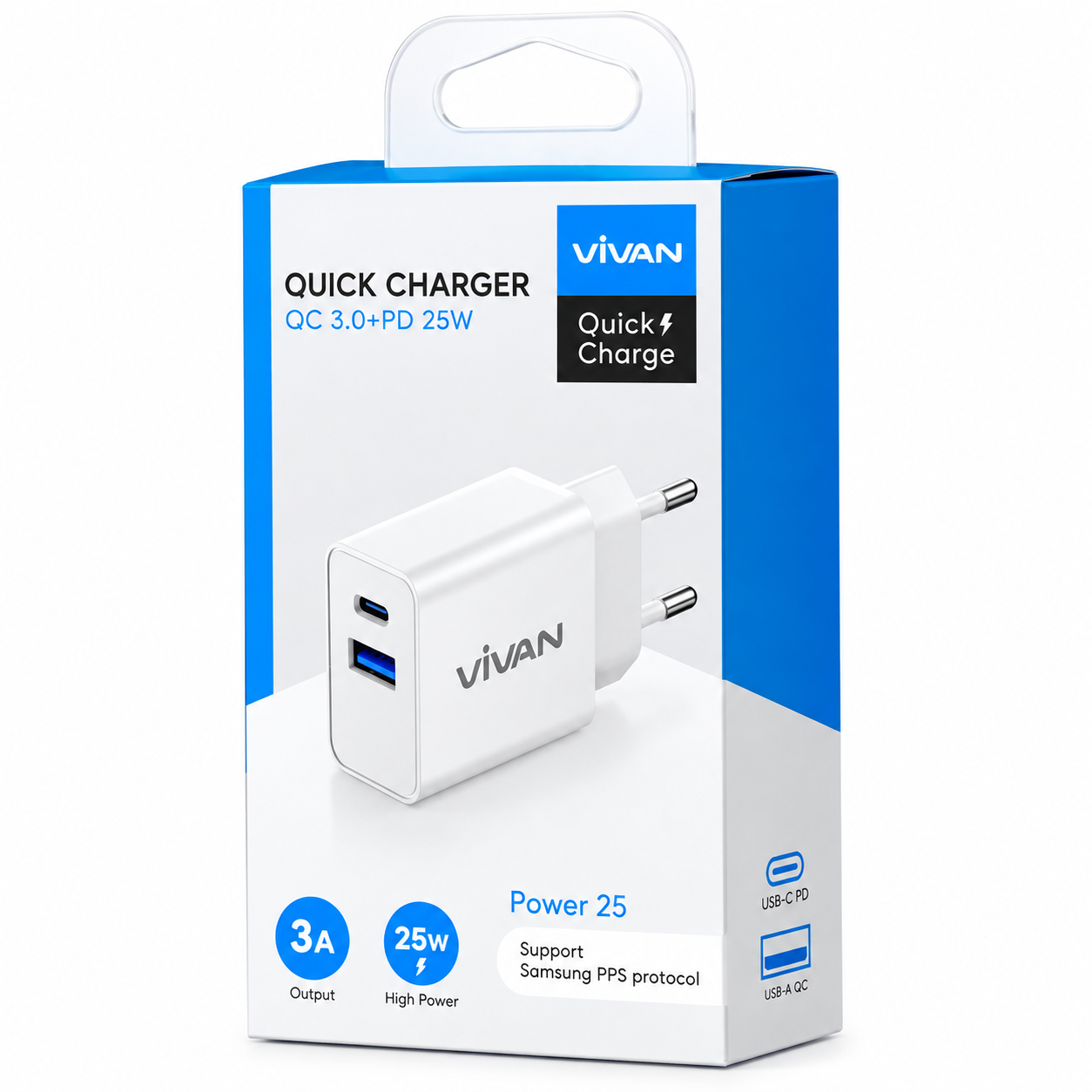 VIVAN Power 25 Charger 25W Original Kepala Charger Dual Port USB-A dan USB-C Fast Charging PD QC 3.0 Output 3A Adaptor Travel Charger untuk iPhone 8 ke Atas Android Samsung Huawei dengan 6 Smart Protection - Gambar 9