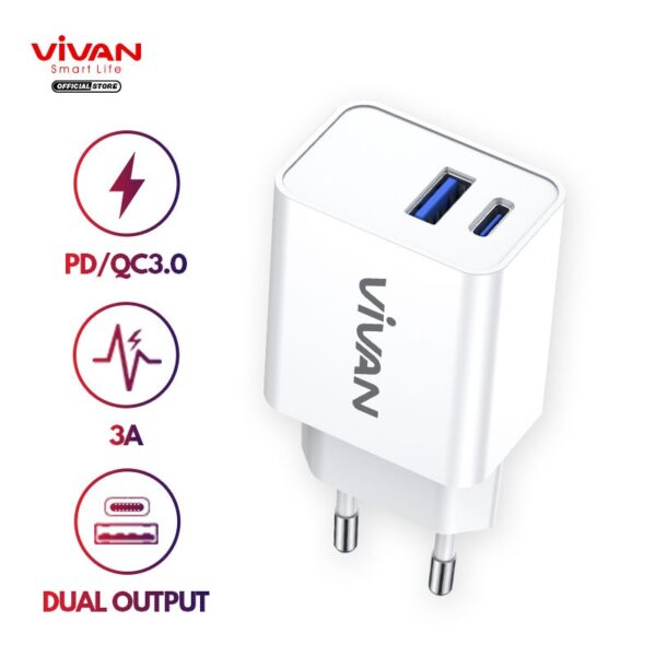 Kepala Charger Vivan Power 25w 3A PD QC3.0 Dual Port with Super Durability Fast Charging Kepala Cas Batok Charger Power Adapter PD Charger Apple iPhone Android - Gambar 7