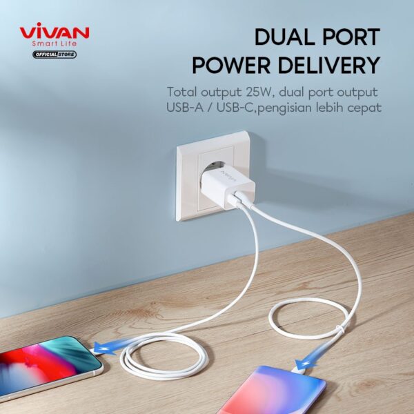 Kepala Charger Vivan Power 25w 3A PD QC3.0 Dual Port with Super Durability Fast Charging Kepala Cas Batok Charger Power Adapter PD Charger Apple iPhone Android - Gambar 3