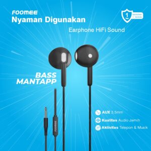 FOOMEE QA10 Earphone Headset Kabel HiFi Stereo Jack 3.5mm Built-in Mic Original - Gambar 6