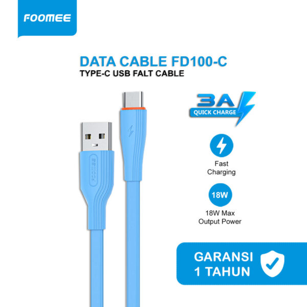 Type C FOOMEE FD100-C Kabel Charger Kabel Data Micro Flat Cable Data USB Type Lightning Iphone 3A Fast Charging Quick Charge Panjang 1 Meter - Gambar 2