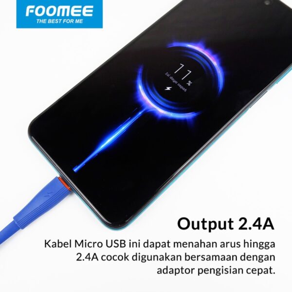 Micro USB FOOMEE FD100-M Kabel Charger Kabel Data Micro Flat Cable Data USB Type Lightning Iphone 2.4A Fast Charging Panjang 1 Meter - Gambar 4