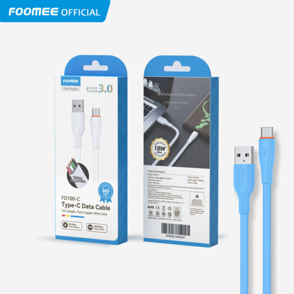 Type C FOOMEE FD100-C Kabel Charger Kabel Data Micro Flat Cable Data USB Type Lightning Iphone 3A Fast Charging Quick Charge Panjang 1 Meter - Gambar 5