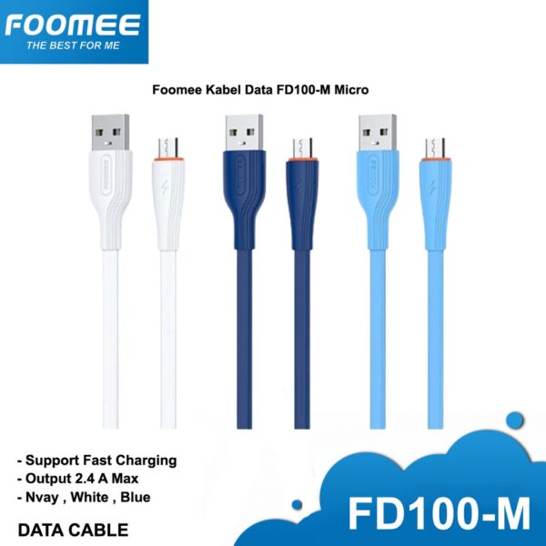 Micro USB FOOMEE FD100-M Kabel Charger Kabel Data Micro Flat Cable Data USB Type Lightning Iphone 2.4A Fast Charging Panjang 1 Meter - Gambar 2