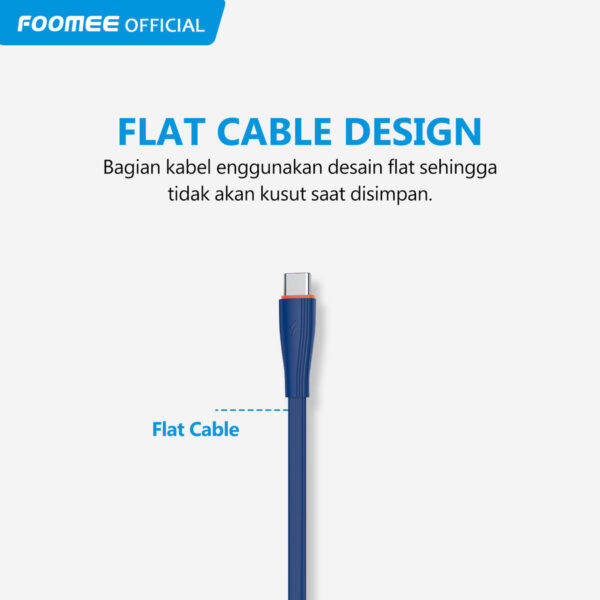 Type C FOOMEE FD100-C Kabel Charger Kabel Data Micro Flat Cable Data USB Type Lightning Iphone 3A Fast Charging Quick Charge Panjang 1 Meter - Gambar 4