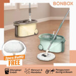 Alat Pel Lantai BONBOX BCT704 Green 8L Spin MOP Alat Pel Lantai Kain Fiber dengan Ember Alat Pel Lantai Otomatis Super Mop Tongkat Putar