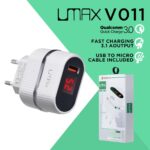 Charger UMAX Micro Single Port Travel Charger UMAX LED UMAX V-011 V011 V 011 MICRO USB Qualcomm 3.1A QC 3.0 Dual USB Fast Charging Indikator LED Volt Ampere