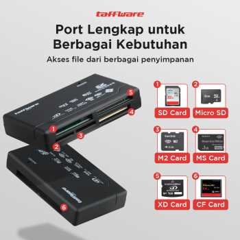 Taffware Card Reader SHTC-08 OTG 6in1 USB 2.0 Multi Memory CF SD MicroSD MMC MS XD untuk Membaca Kartu Memori Kamera dan Transfer Data ke Laptop Komputer hingga 480 MB/s Material Plastik Ringan Black - Gambar 7