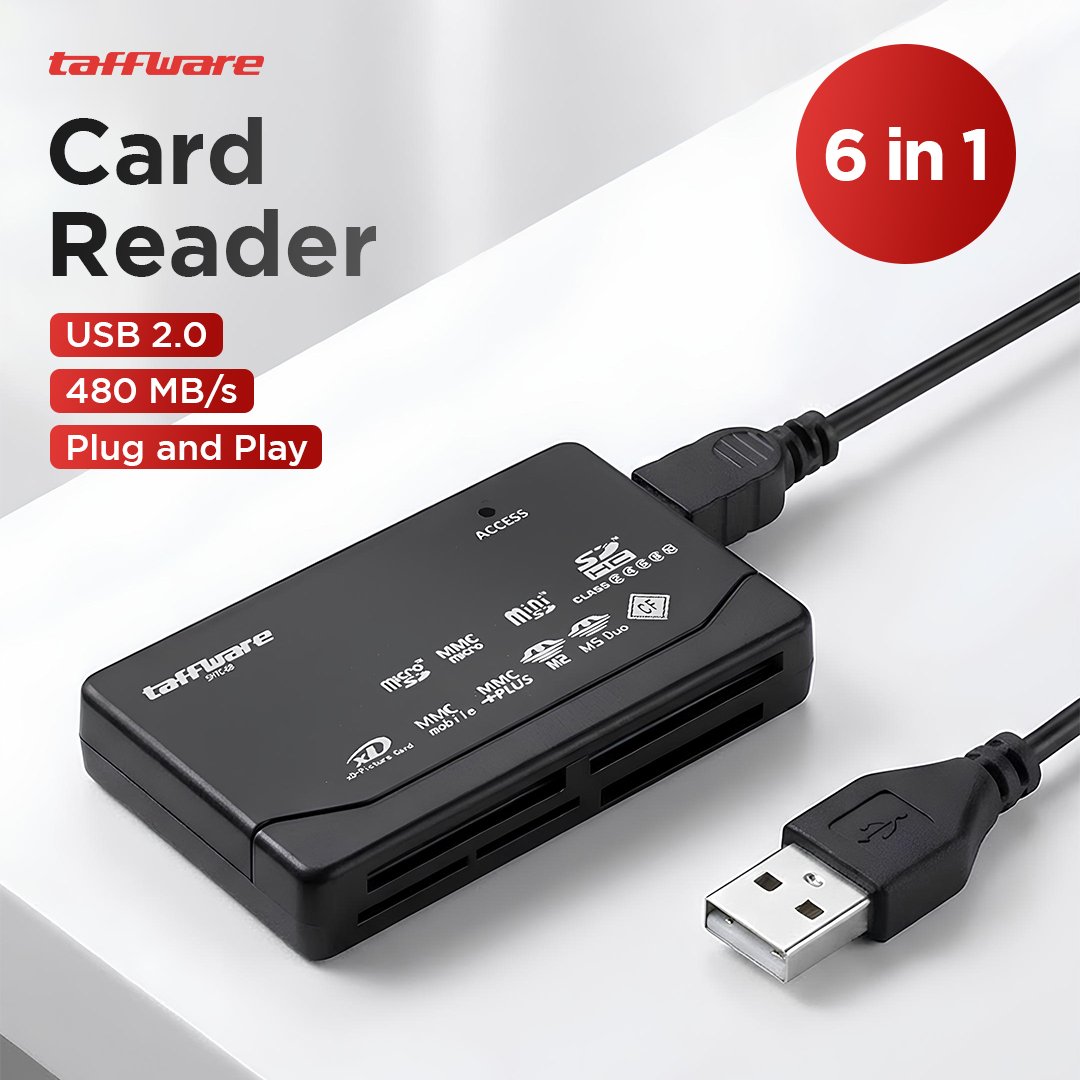 Taffware Card Reader SHTC-08 OTG 6in1 USB 2.0 Multi Memory CF SD MicroSD MMC MS XD untuk Membaca Kartu Memori Kamera dan Transfer Data ke Laptop Komputer hingga 480 MB/s Material Plastik Ringan Black - Gambar 6