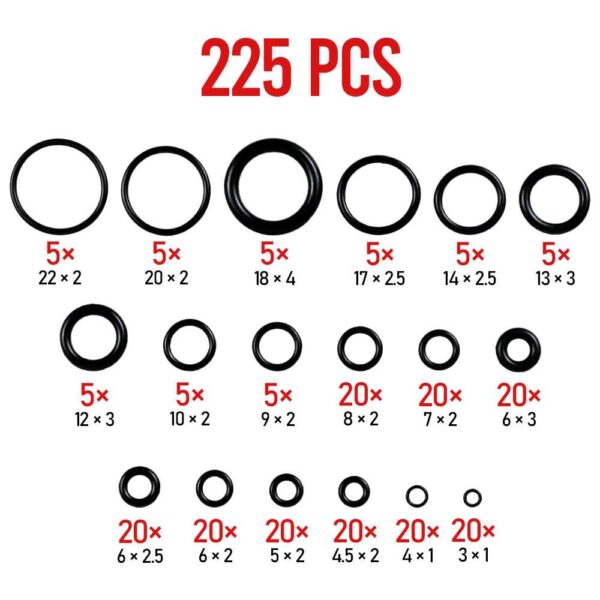 Seal Karet Set Oring Rubber O Ring Gasket 1 SET Sil Cincin Karet Rubber O-Ring Tightening Repair Kit 225 PCS - Gambar 6