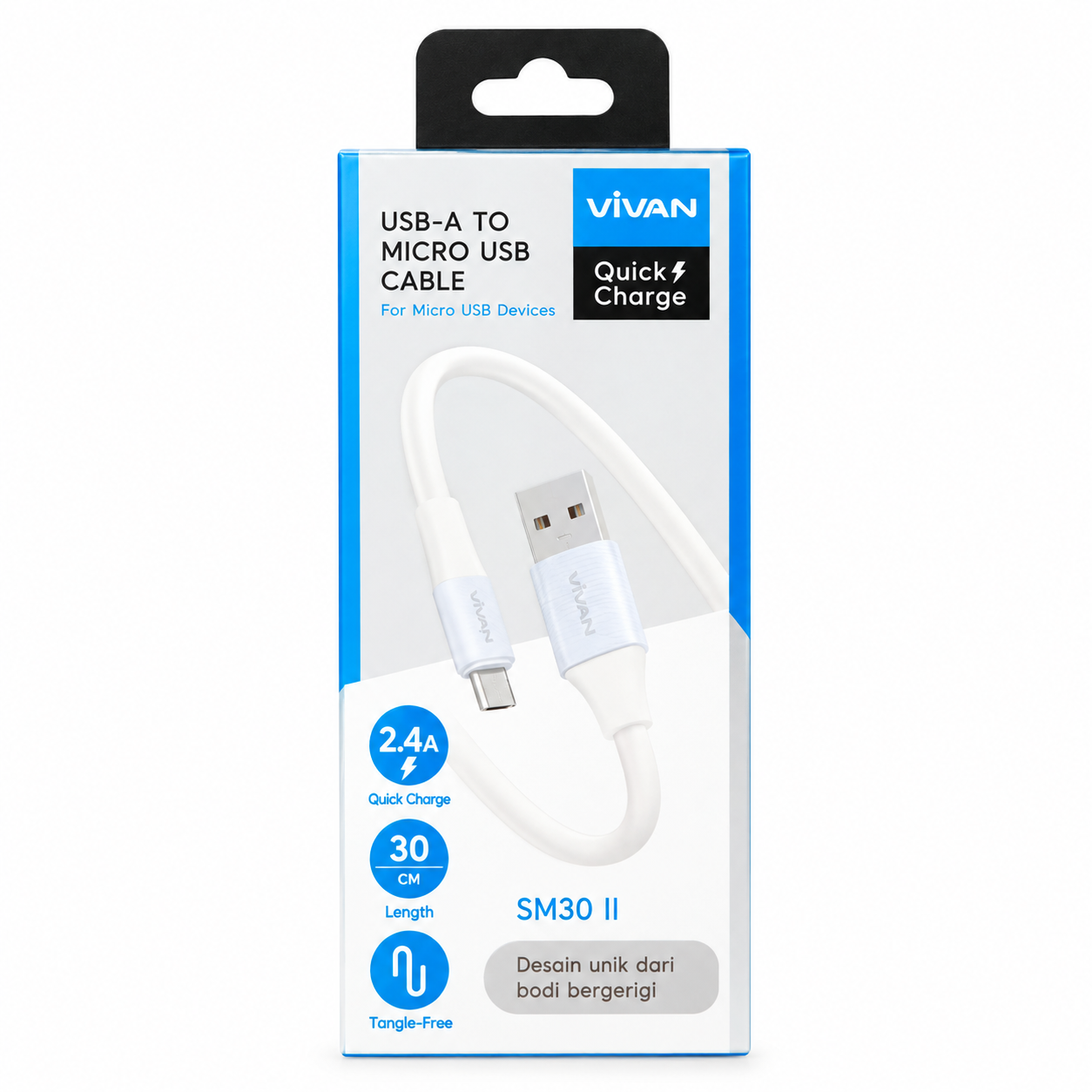 VIVAN SM30 II Kabel Micro USB 30cm Data Charger Fast Charging 2.4A Kabel Pendek untuk HP Powerbank dan Perangkat Micro USB dengan Desain Flat Tahan Kusut Material Tembaga Oxygen Free dan Pelindung Sambungan - Gambar 5