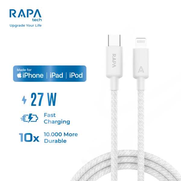 RAPAtech DC3034 Line+ I Kabel Charger Nylon Braided Apple Mfi Certified USB-C to Lightning Iphone Cable Kabel PD 27W