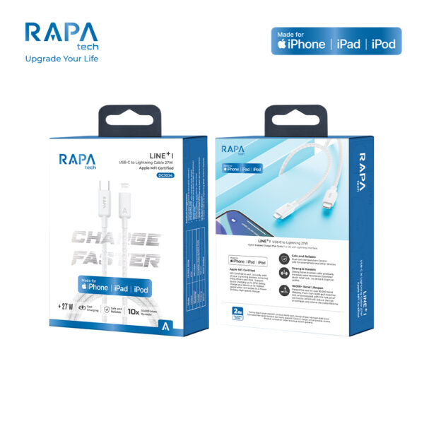 RAPAtech DC3034 Line+ I Kabel Charger Nylon Braided Apple Mfi Certified USB-C to Lightning Iphone Cable Kabel PD 27W - Gambar 2