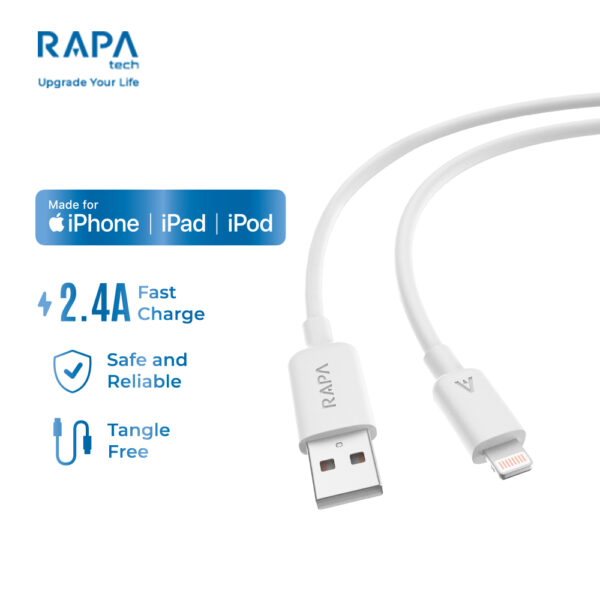 RAPAtech DC4042 LINE II Apple MFI Certified Kabel Cable Data Charger USB-A To Lightning Iphone Kabel 2.4A Fast Charging