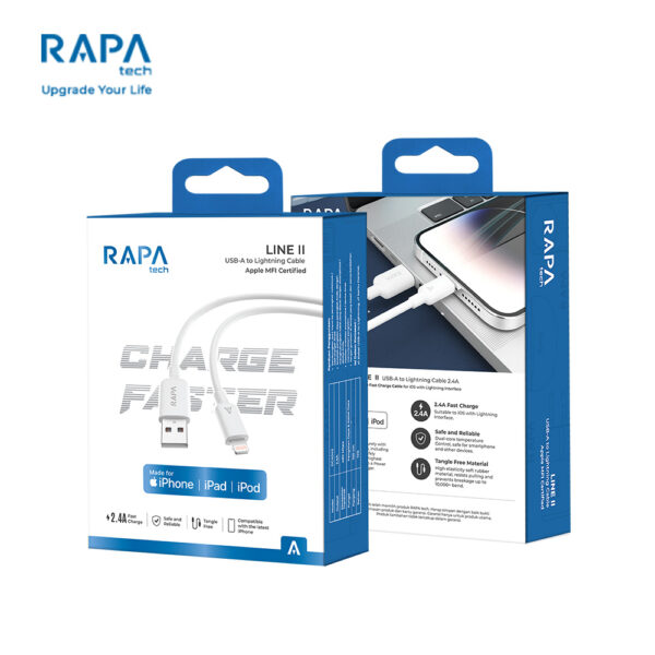 RAPAtech DC4042 LINE II Apple MFI Certified Kabel Cable Data Charger USB-A To Lightning Iphone Kabel 2.4A Fast Charging - Gambar 4