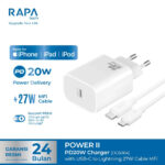RAPAtech DC6064 Power II 20W Adaptor Charger with USB-C Lightning Cable MFI Kabel Type C to Iphone Lightning