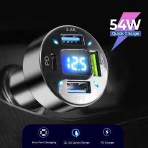 Iriisy Car Charger Mobil Fast Charging PD QC 3.0 USB Type C Port 54W PD20W – Charger Mobil Fast Charge Type-C PD20W QC3.0 4 Port 54W dengan Indikator LED Adapter Pengisian Cepat untuk Smartphone Tablet GPS - Gambar 6