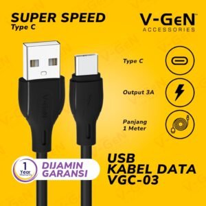 V-GeN VGC-03 Kabel Data Cable Data Kabel Charger USB Type C V-GeN VGC-03 VGEN Fast Charging QC3.0 Quick Charge 3A 1 Meter - Gambar 6