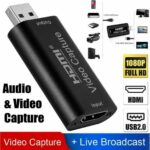 HDMI Video Capture Card Grabber USB 2.0 1080P Record Box HDMI Capture USB to HDMI untuk Live Streaming Gaming PS4 PS5 Xbox Switch Kamera DSLR OBS Zoom YouTube Recorder Low Latency
