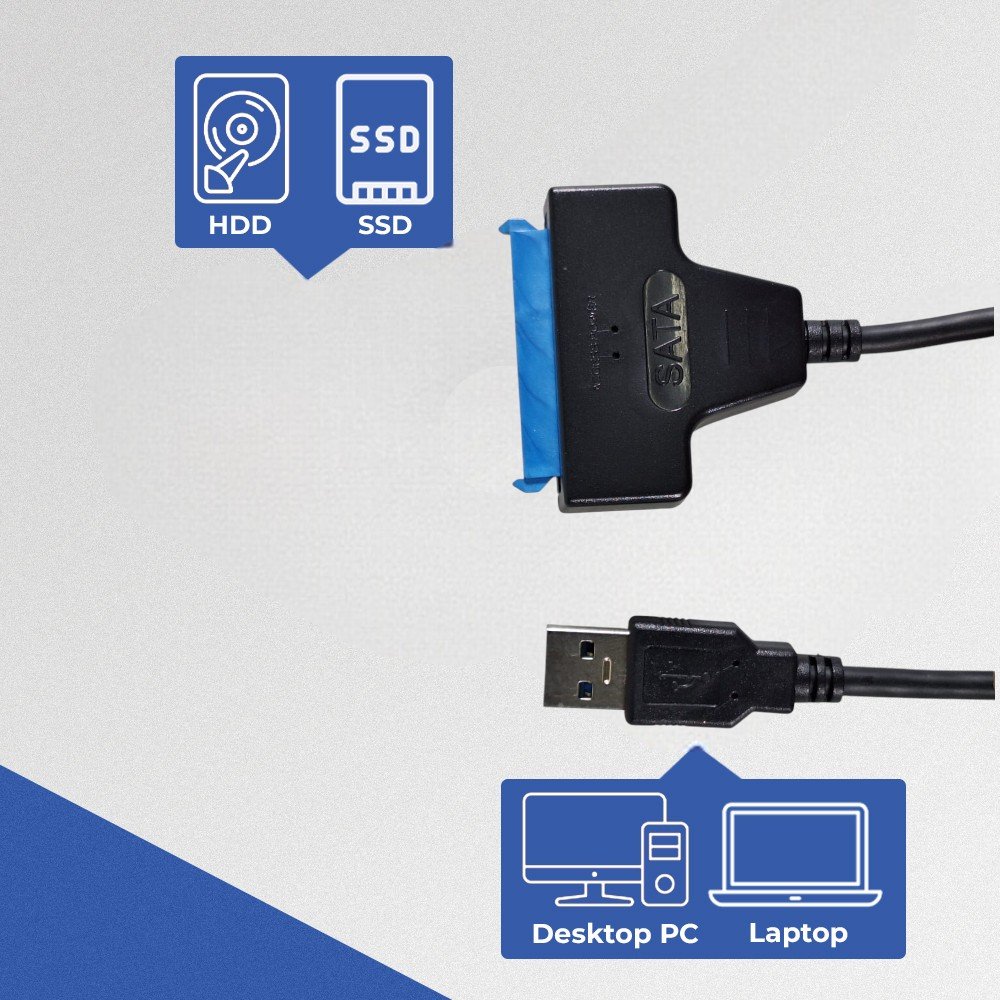 Kabel SATA to USB 3.0 Adapter 4071-1097 untuk HDD SSD 2.5 Inch Eksternal, USB Type A High Speed Data Transfer dengan Kabel 25cm, Converter SATA 7+15 Pin ke USB untuk Laptop dan Komputer - Gambar 8