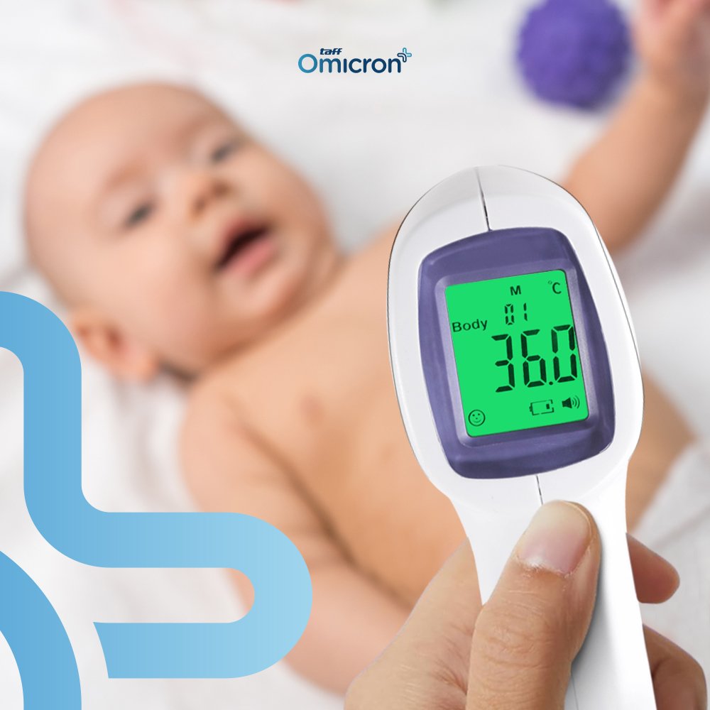 TaffOmicron Termometer Digital Infrared AD801 Thermogun Non Contact Pengukur Suhu Badan Dahi untuk Anak Dewasa Pengukuran 1 Detik LCD Indikator Hijau Oranye Merah Memory 20 Data 34-42,9°C 2x AAA Purple - Gambar 9