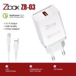 Charger Set Zbox ZB-03 3A with Micro USB Type-C Type C USB Fast Charging Qualcomm
