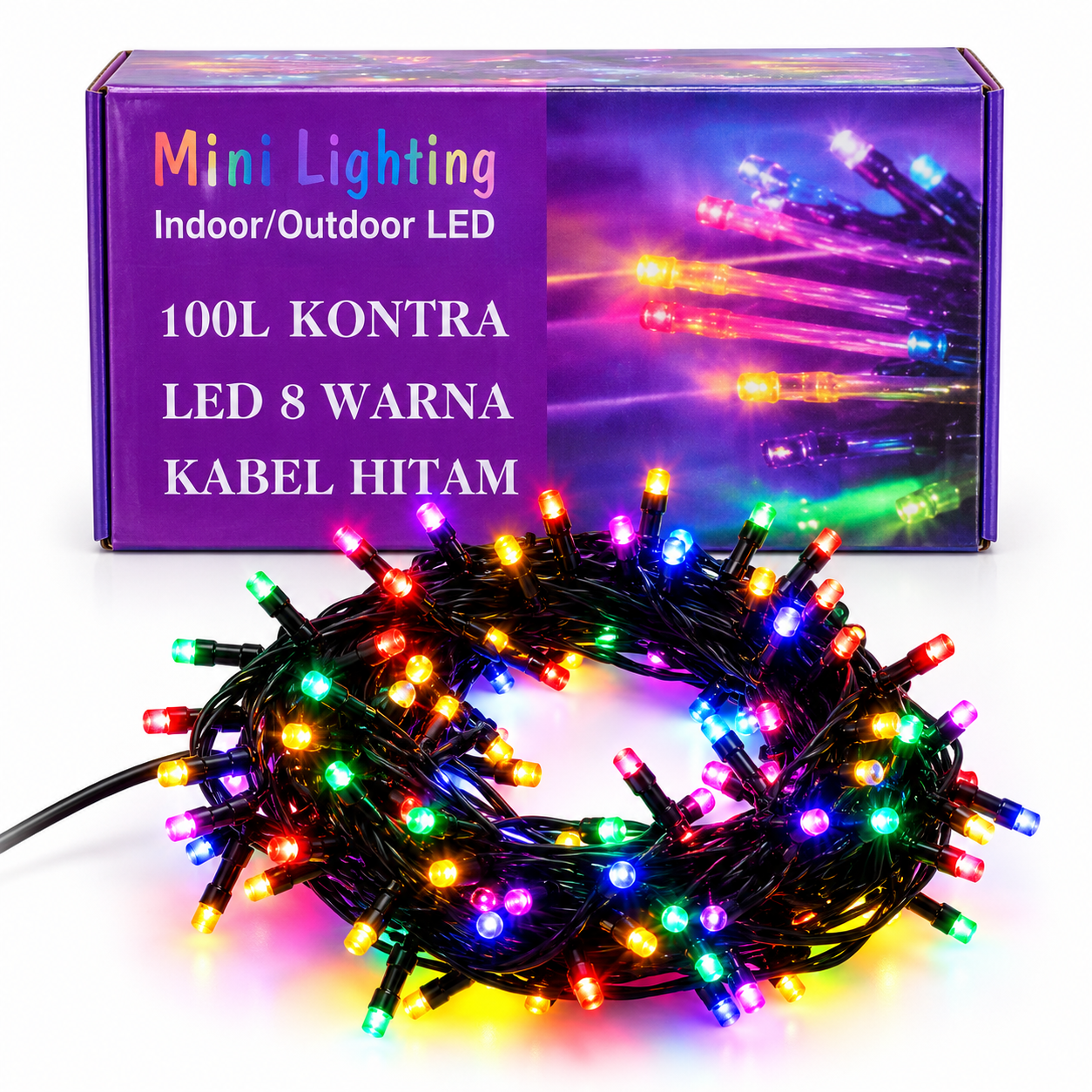 Lampu Hias Tumblr Rainbow Hitam 100 LED 10 Meter Lampu Hias Natal Warna Warni Dekorasi Kamar Rumah Pesta Agustusan Lampu Kelap Kelip 8 Mode Kontrol Cahaya Kabel Transparan AC 220V Lengkap dengan Colokan Listrik Bisa Disambung Paralel - Gambar 5
