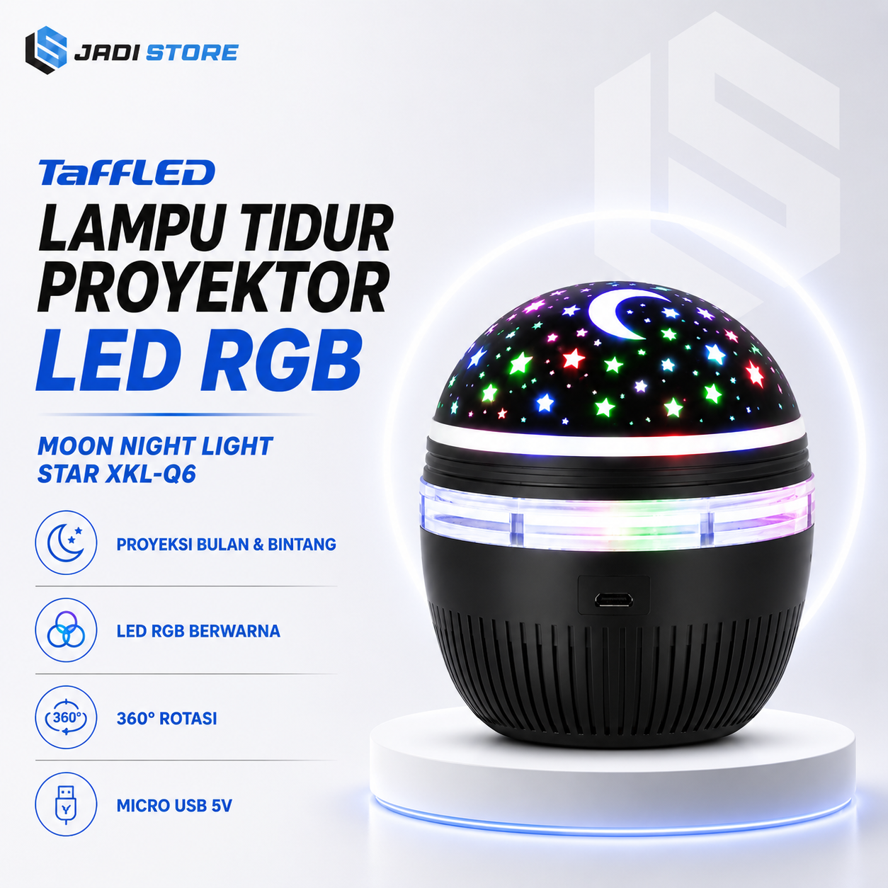 TaffLED KERI Lampu Tidur Proyektor LED RGB Moon Night Light Star XKL-Q6 5V 3W Lampu Bulan Bintang Aesthetic 360 Rotasi untuk Kamar Anak Dekorasi Ruangan Pesta Ulang Tahun Lampu Malam Micro USB - Gambar 2