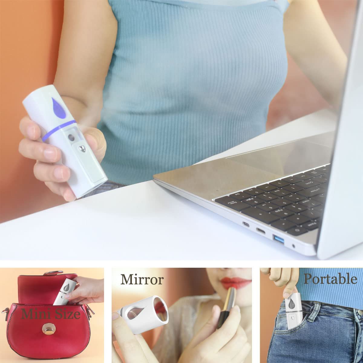 Biutte.co Nano Spray Steamer Muka Portable L-2 White, Humidifier Wajah Mini Mist Atomization dengan Water Tank 30ml, Facial Mister USB Rechargeable 450mAh, Uap Halus untuk Membantu Menjaga Kelembapan Kulit - Gambar 8