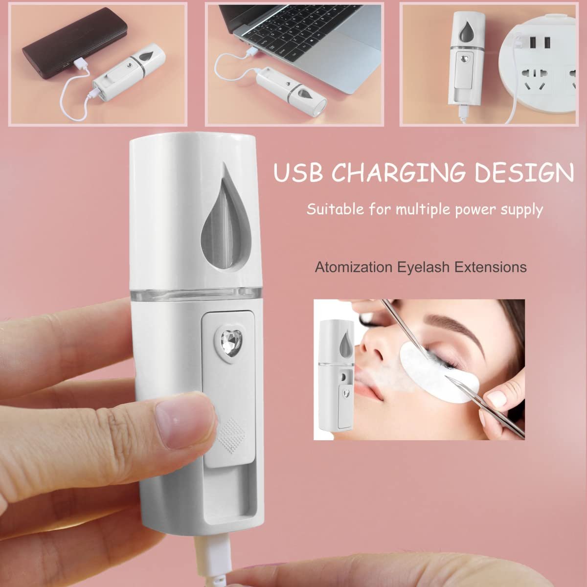 Biutte.co Nano Spray Steamer Muka Portable L-2 White, Humidifier Wajah Mini Mist Atomization dengan Water Tank 30ml, Facial Mister USB Rechargeable 450mAh, Uap Halus untuk Membantu Menjaga Kelembapan Kulit - Gambar 7
