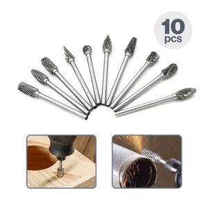 JIGONG Mata Bor Tungsten Carbide Cone Spiral 1/8 Inch 10 PCS JG8 Silver Rotary Burr Gerinda untuk Porting Blok Mesin Besi Kuningan Kayu Plastik dengan Shank 3mm Cutting Edge 6mm Set Kepala Beragam - Gambar 6