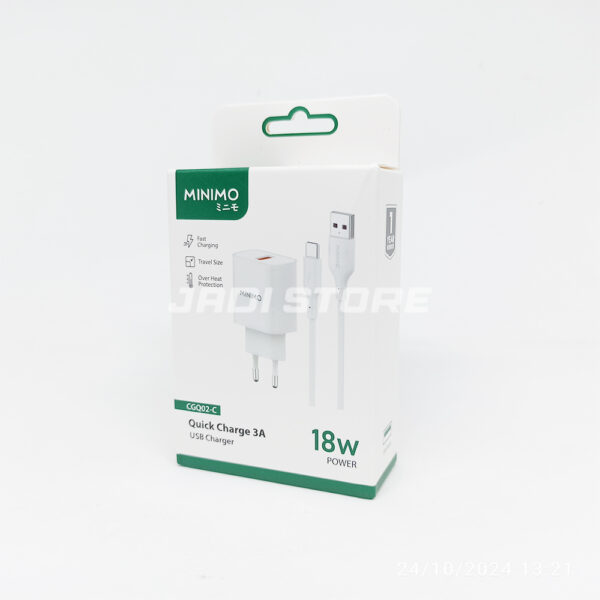 MINIMO Travel Charger Kepala Charger Type C CGQ02-C USB Fast Charger With USB to Type-C Cable 2.4A Fast Charging 18w