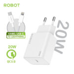 Travel Charger Robot RT-F6 RTF6 Charger Iphone 20W PD Power Delivery With Cable Usb Type-C Type C To Lightning