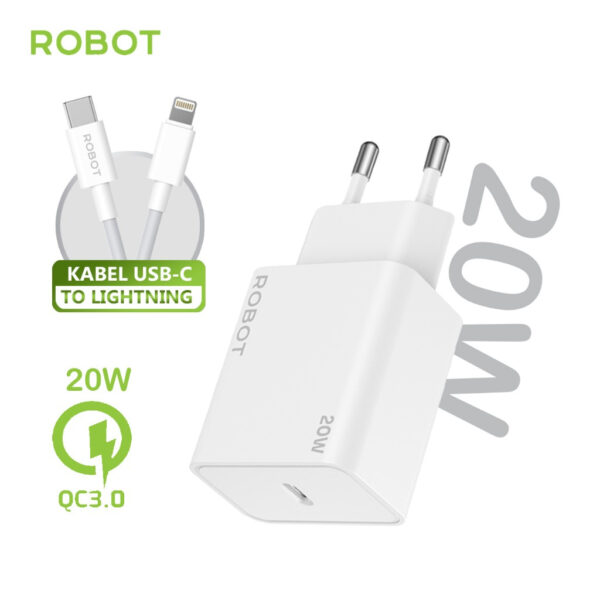 Travel Charger Robot RT-F6 RTF6 Charger Iphone 20W PD Power Delivery With Cable Usb Type-C Type C To Lightning