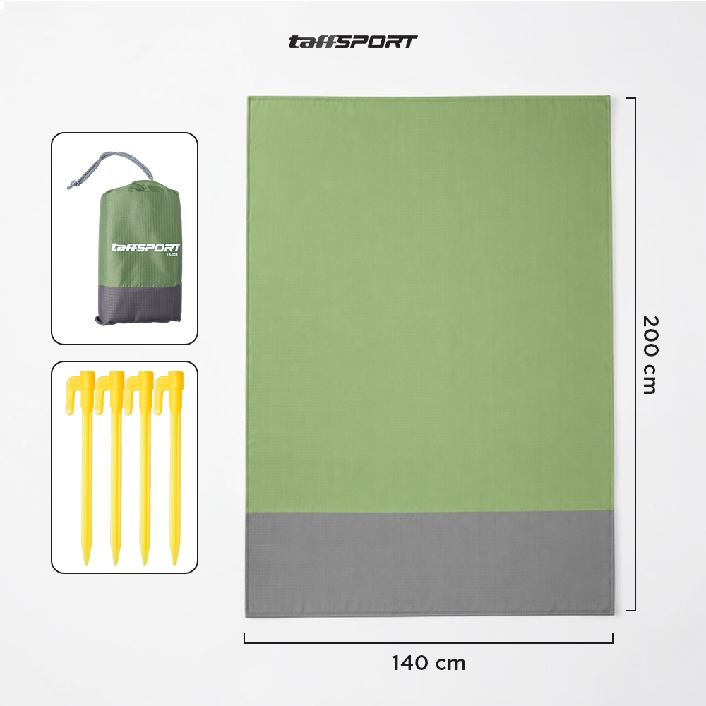 TaffSPORT Tikar Lipat Camping FS-008 Matras Piknik Waterproof 140x200cm Tahan Air dan Pasir Nilon 210T dengan 4 Pasak serta Pouch untuk Pantai Gunung Taman Kemah Hiking Traveling Outdoor - Gambar 6